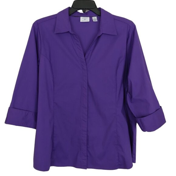 Riders by Lee | Effortless Care Hidden Button Blouse Shirt Purple | Size 2X - Picture 1 of 7